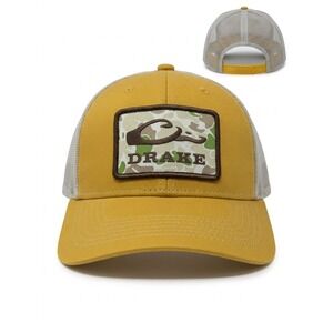 Drake Waterfowl Trucker Hat Mens OSFA Yellow NWT Camo Logo Snapback